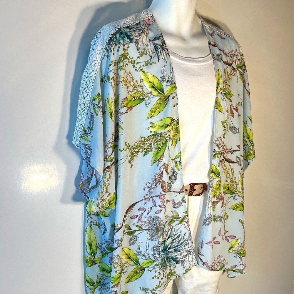 C Est. 1946 SZL Pastel Blue Vintage Inspired kimono Cottage Boho Cover Up Beach